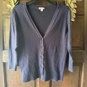 Navy cardigan, buttons in the front. 3/4 sleeved. Super soft, good condition